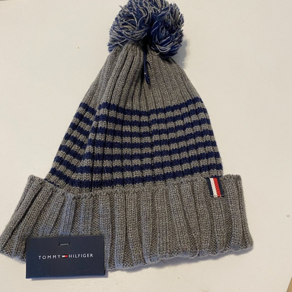 Tommy Hilfiger Grey and Blue Knit Hat